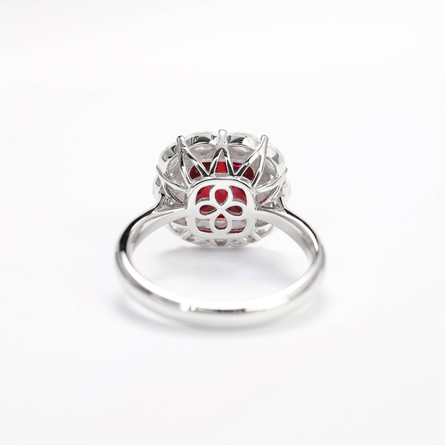 Micro-setting Ruby color Lab created stones sugar tower horse eye ring, sterling silver