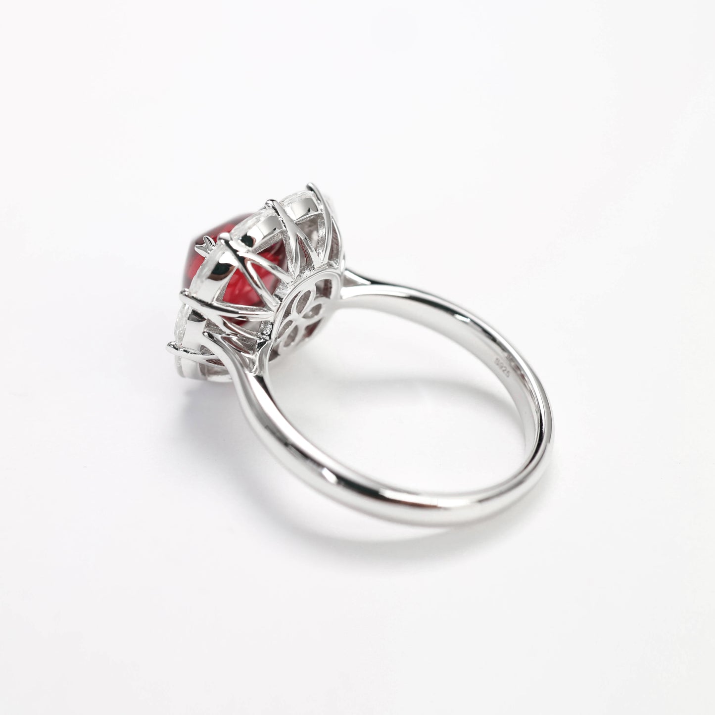 Micro-setting Ruby color Lab created stones sugar tower horse eye ring, sterling silver