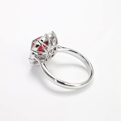 Micro-setting Ruby color Lab created stones sugar tower horse eye ring, sterling silver
