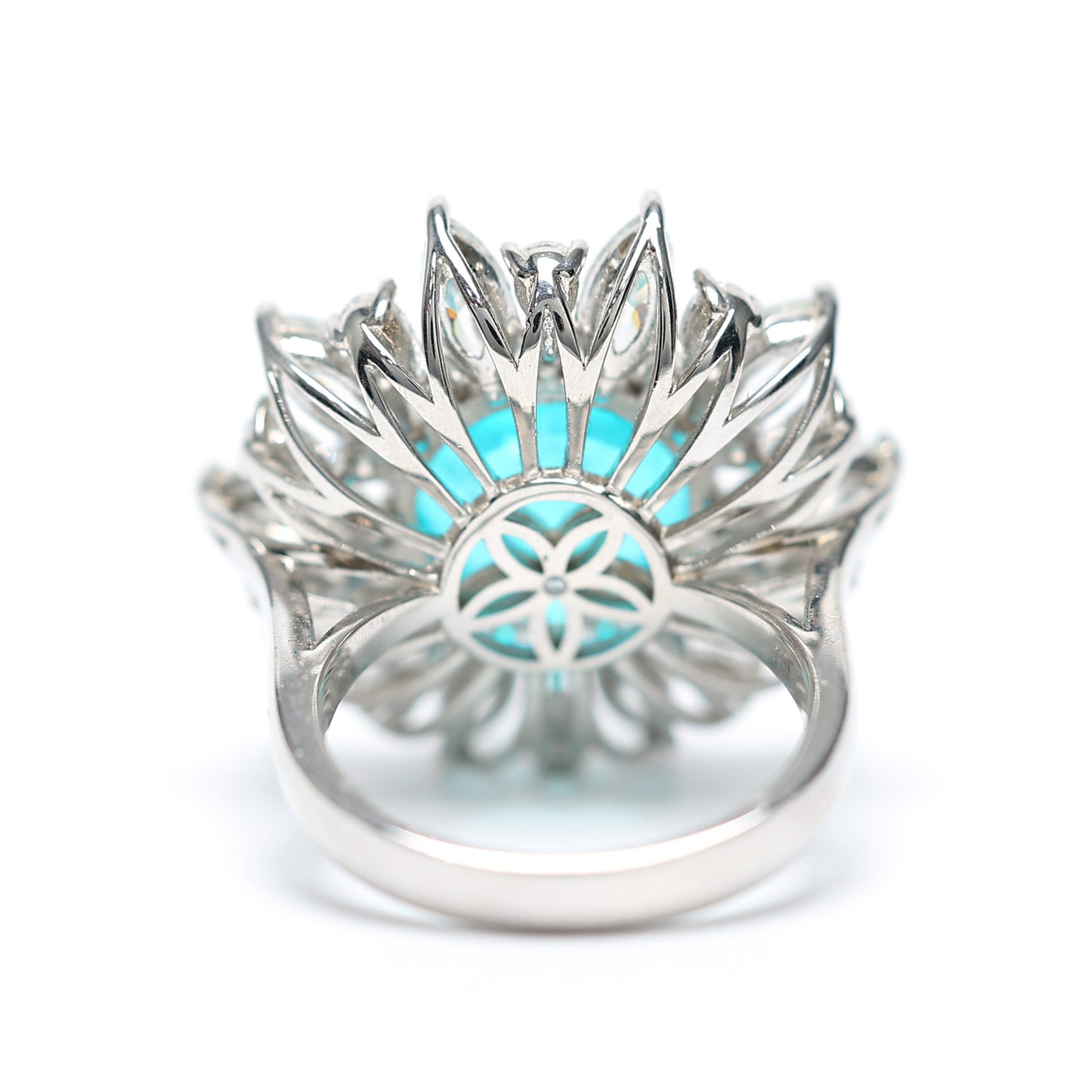 Micro-Fassung Paraiba Color Lab erstellte Steine ​​Sonnenblumenring, Sterlingsilber. (8,9 Karat)