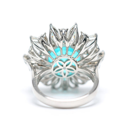 Micro-Fassung Paraiba Color Lab erstellte Steine ​​Sonnenblumenring, Sterlingsilber. (8,9 Karat)