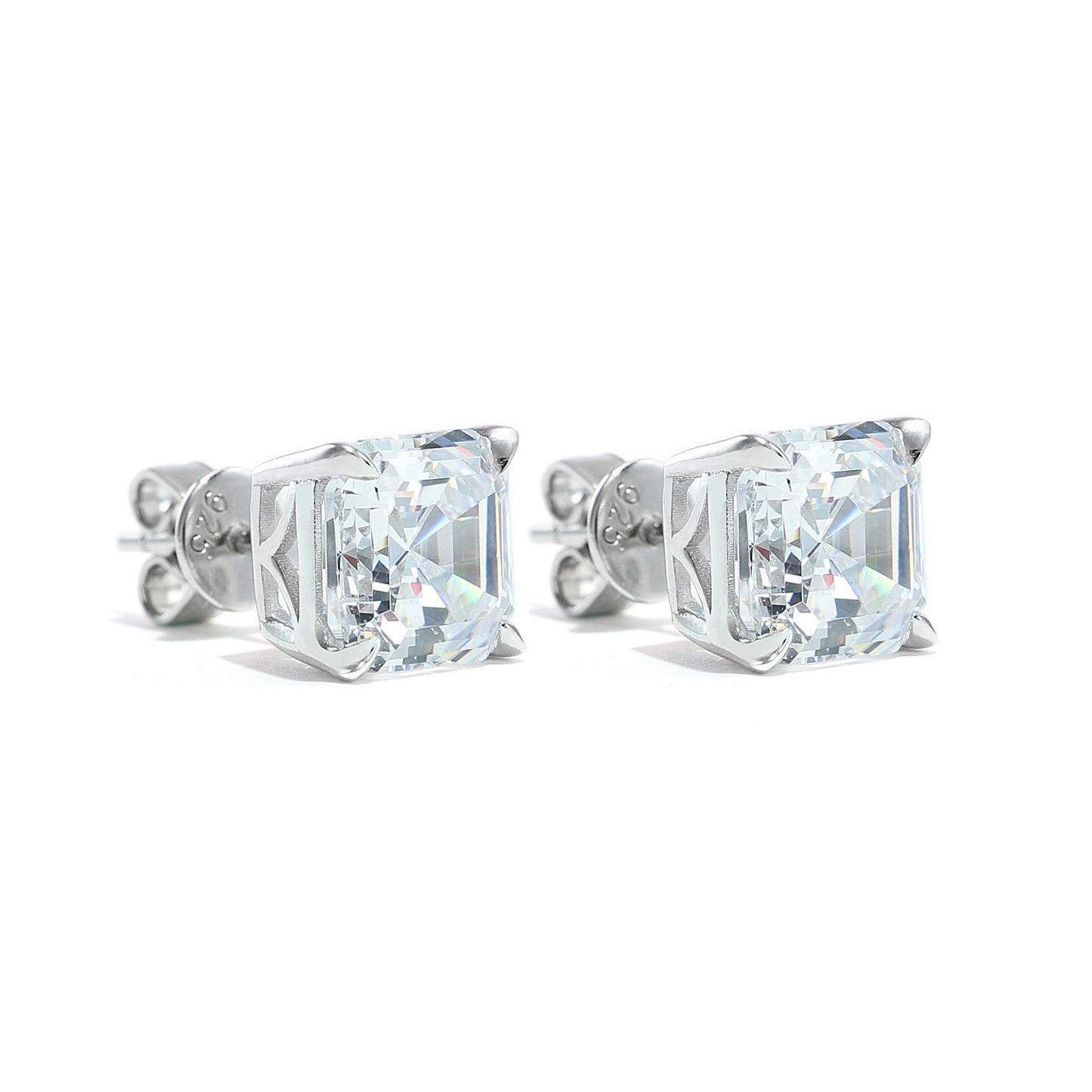 Promotional design Micro-setting Clear diamond color Asscher-cut Lab created stones ear studs, sterling silver