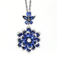 Micro-setting Sapphire color Lab created stones preserved fresh flower necklace, sterling silver