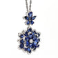 Micro-setting Sapphire color Lab created stones preserved fresh flower necklace, sterling silver