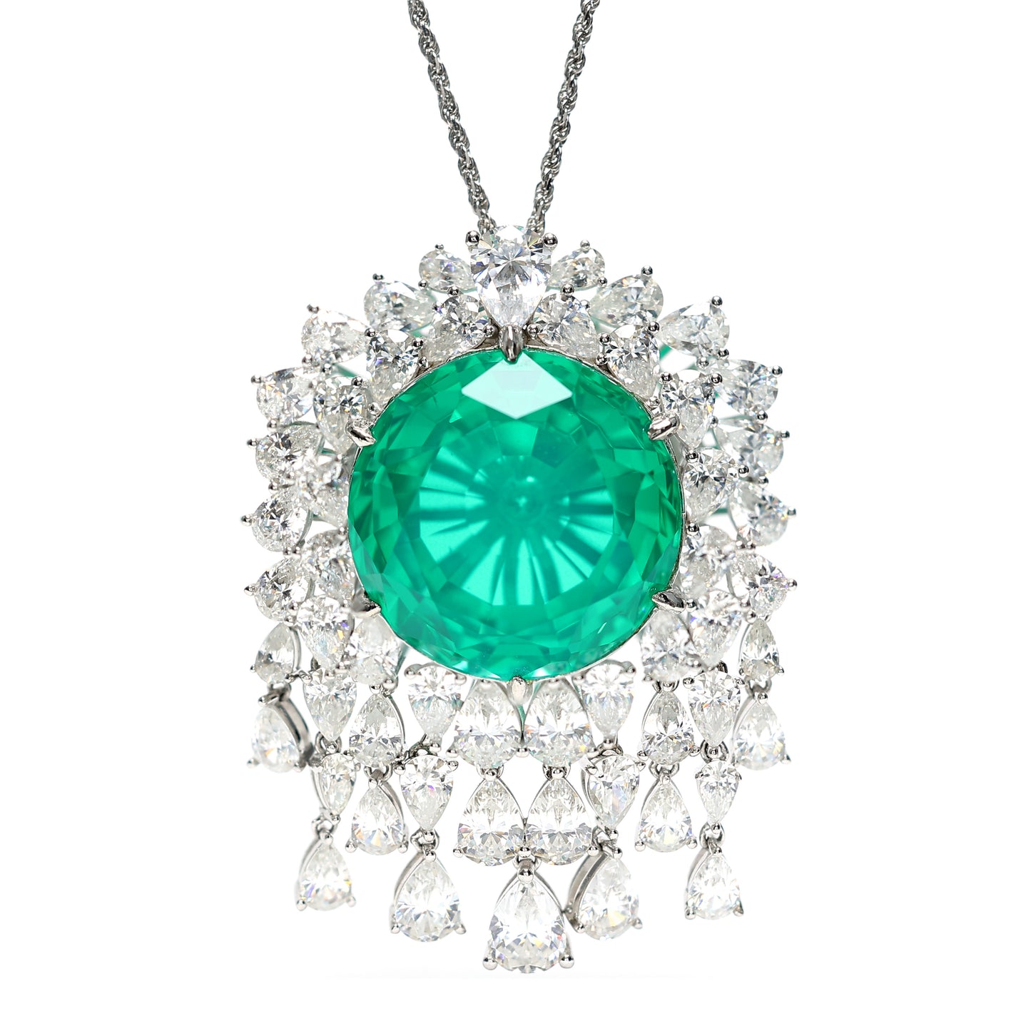 Micro-setting emerald color fancy necklace, sterling silver