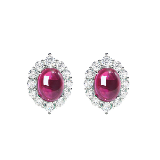 Promotional design Micro-setting Ruby color cabochon cut lab created stones pigeon egg lace ear studs, sterling silver