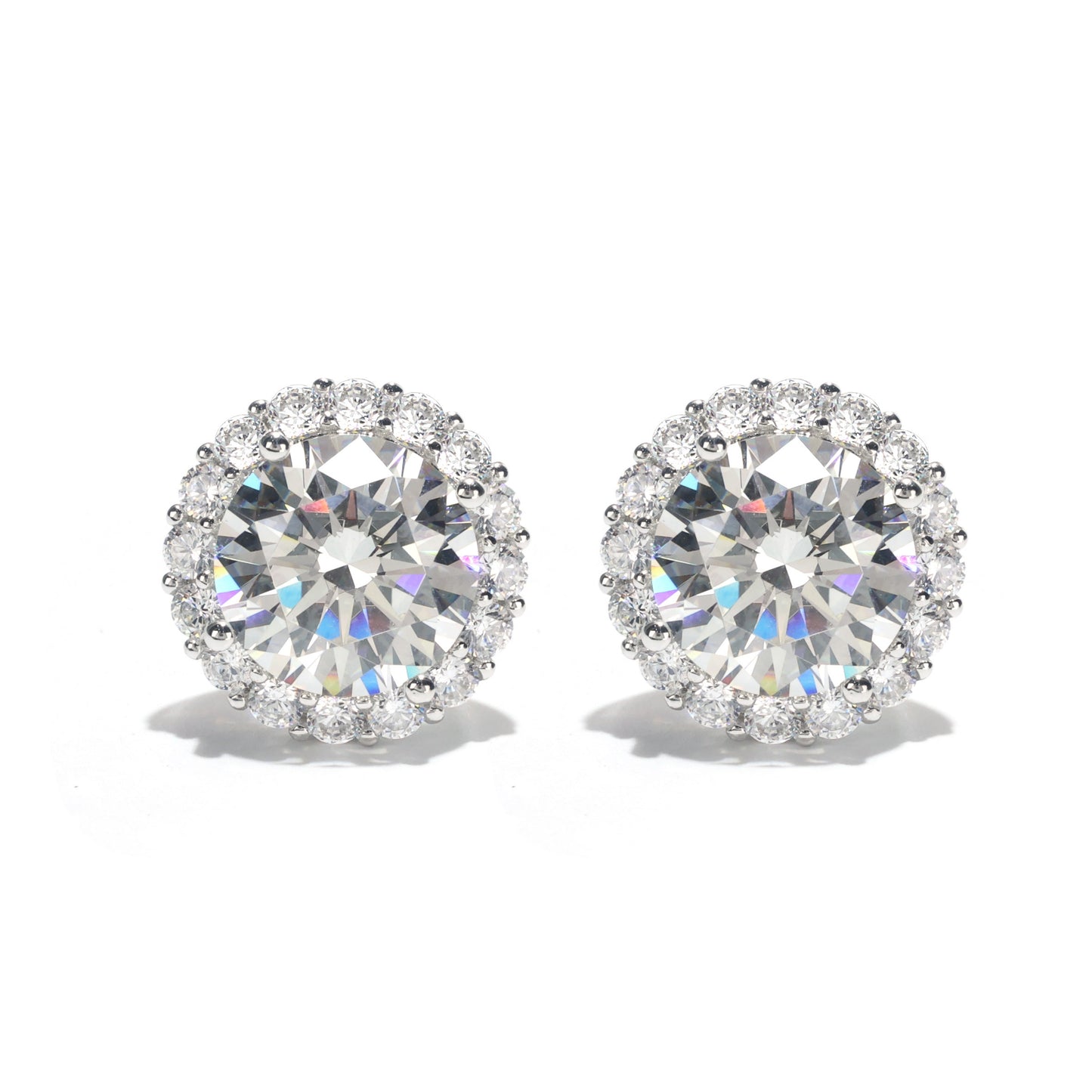 Micro-setting Clear diamond brilliant cut Lab created stones ear studs, sterling silver.  (6 carat)