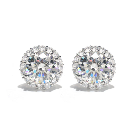 Micro-setting Clear diamond brilliant cut Lab created stones ear studs, sterling silver.  (6 carat)