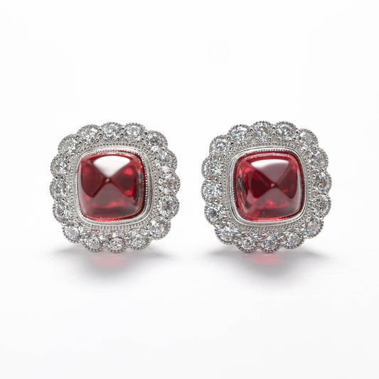 Micro-setting Ruby color Lab created stones sugar tower lace earrings, sterling silver