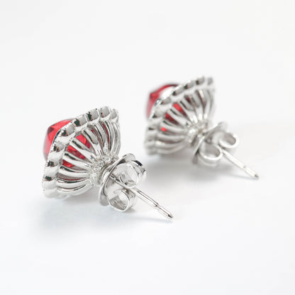 Micro-setting Ruby color Lab created stones sugar tower lace earrings, sterling silver