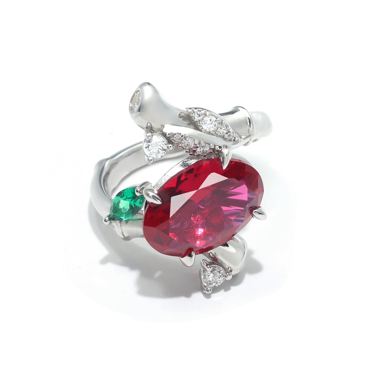 Promotion design Micro-setting Ruby color Lab created stones the Pigeon egg bamboo ring, sterling silver.