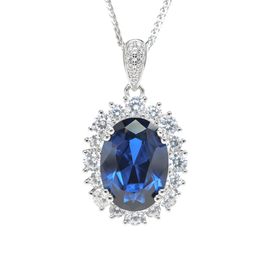 Micro-setting Sapphire color Lab created stones Diana necklace, sterling silver (6 carat)