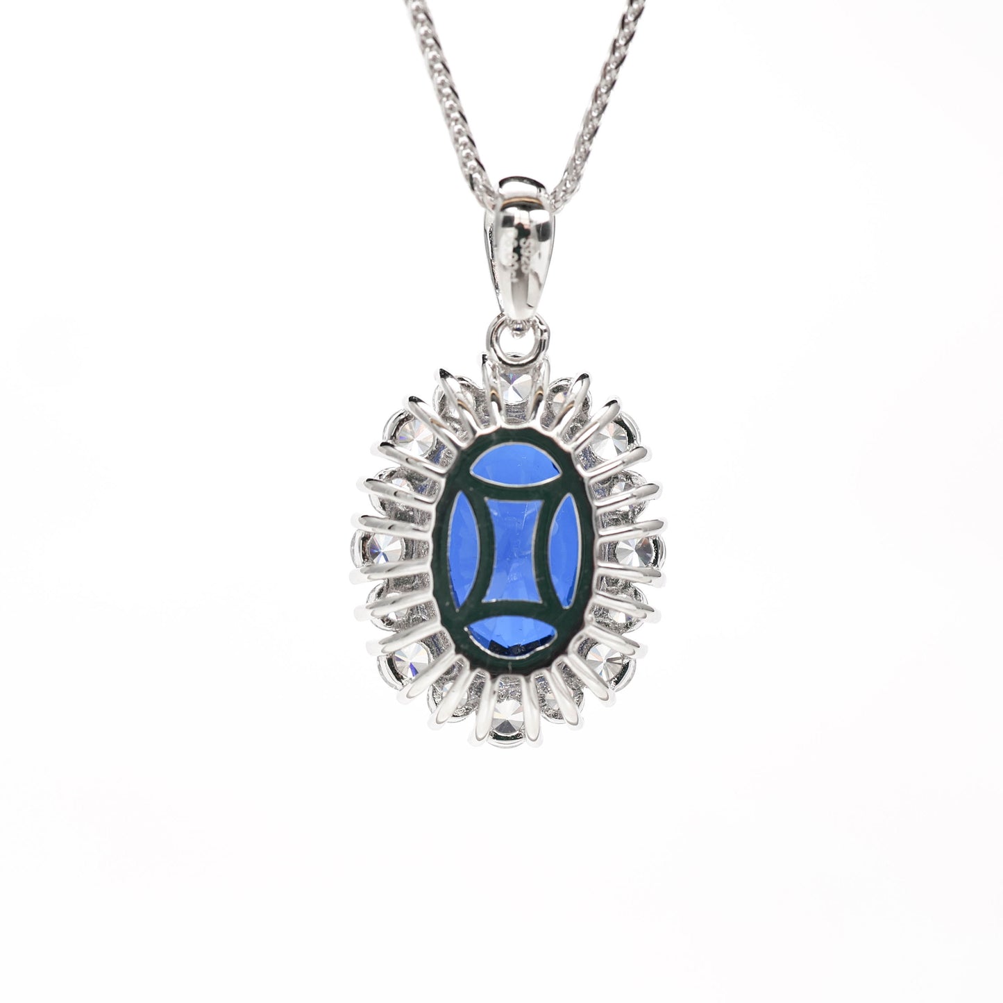 Micro-setting Sapphire color Lab created stones Diana necklace, sterling silver (6 carat)