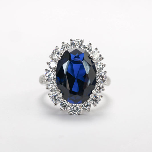 Micro-Fassung Sapphire Color Lab erstellte Steine ​​Diana-Ring, Sterlingsilber