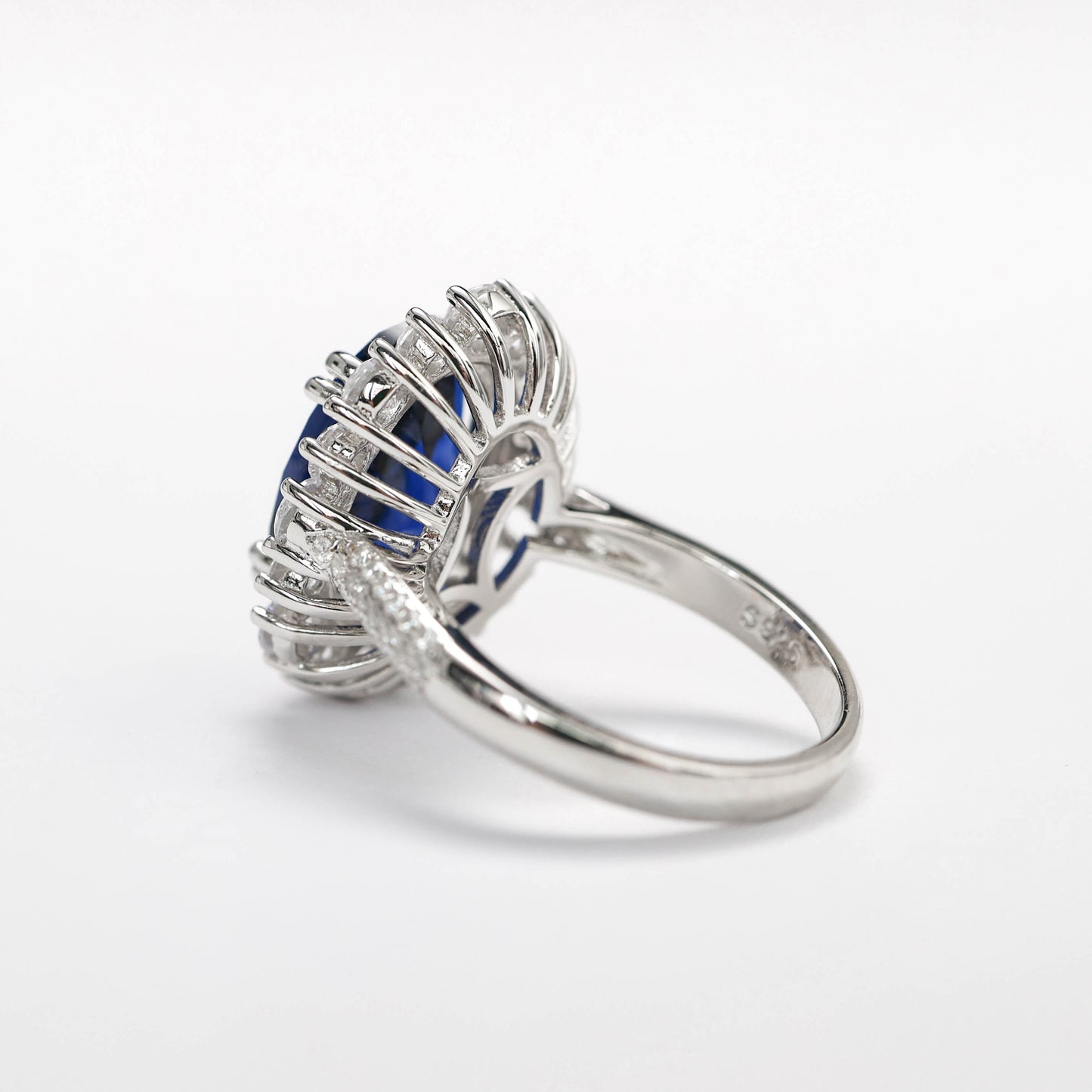 Promotional design Micro-setting Sapphire color Lab created stones Diana ring, sterling silver