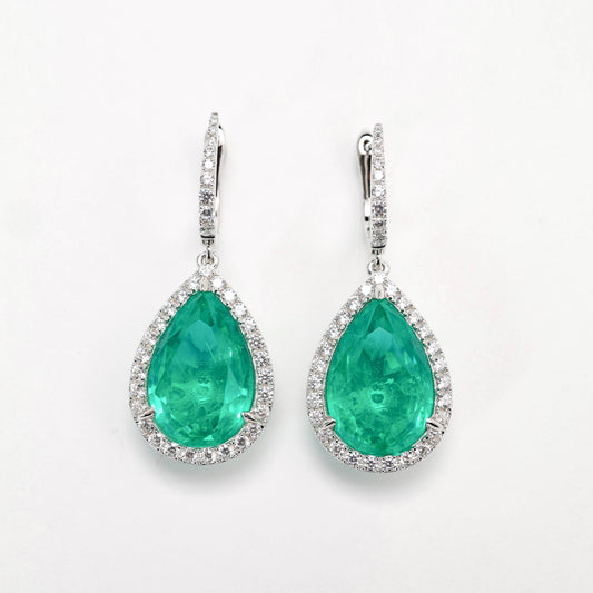 Micro-setting Emerald color Lab created stones Waterdrop shape earrings, sterling silver. (20 carat)