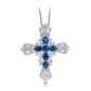 Micro-setting Sapphire color lab created stones Palace style Cross pendant, sterling silver