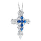 Micro-setting Sapphire color lab created stones Palace style Cross pendant, sterling silver