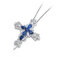 Micro-setting Sapphire color lab created stones Palace style Cross pendant, sterling silver