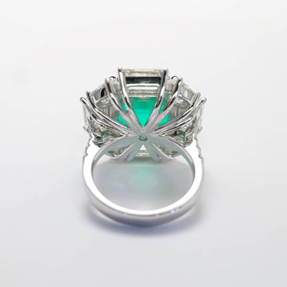 Micro-setting Emerald color Lab created stones big Square retro ring, sterling silver