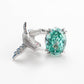 Micro-setting Paraiba color Lab created stones detailed hummingbird ring, sterling silver