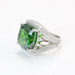 Micro-setting Tsavorite Olive green color Lab created stones 4 prong detailed ring, sterling silver. (18 carat)