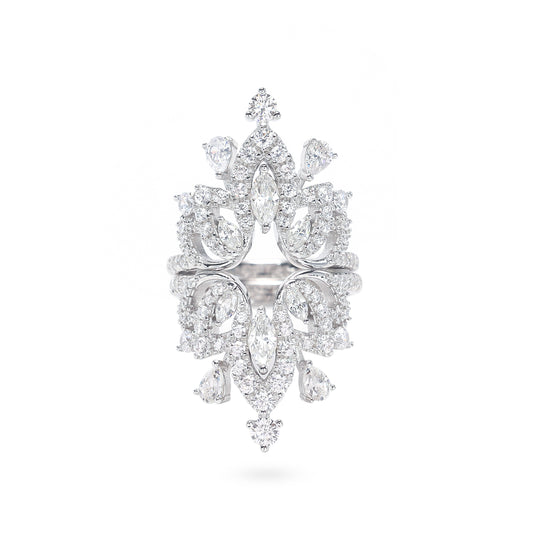 2 in 1 Micro-setting Clear Diamond color Lab created stones Palace multipurpse ring, sterling silver