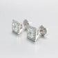 Micro-setting F color princess cut Lab created stones Square shape detailed ear studs, sterling silver.