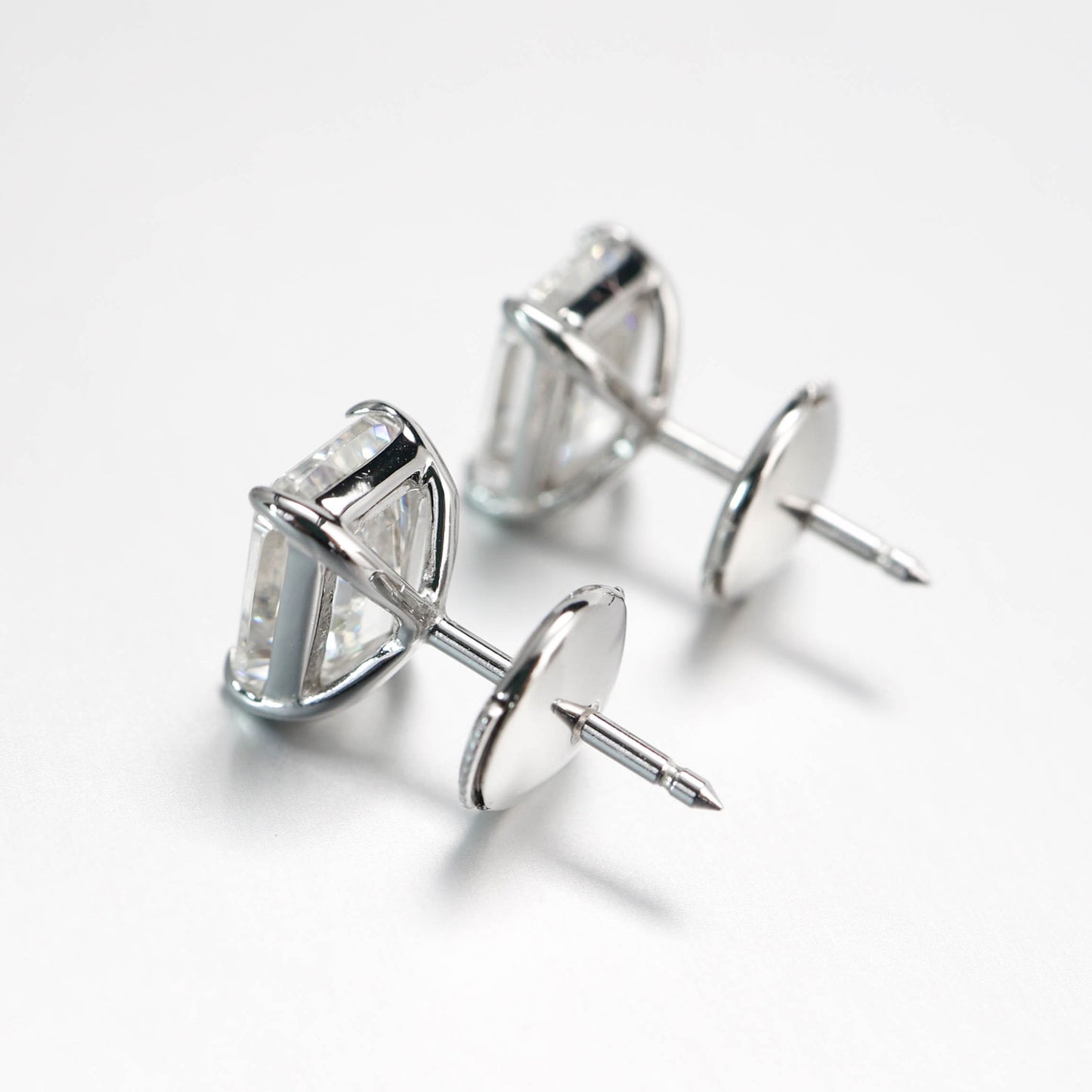 Micro-setting Rectangular emerald-cut Lab created stones ear studs, sterling silver