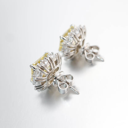 Special offer Micro-setting yellow diamond color princess cut square shape earrings. sterling silver