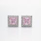 Micro-setting Pink diamond color princess cut Lab created stones Square shape detailed ear studs, sterling silver