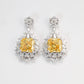 Micro-setting Yellow diamond color Lab created stones fancy square shape fully studded earrings, sterling silver