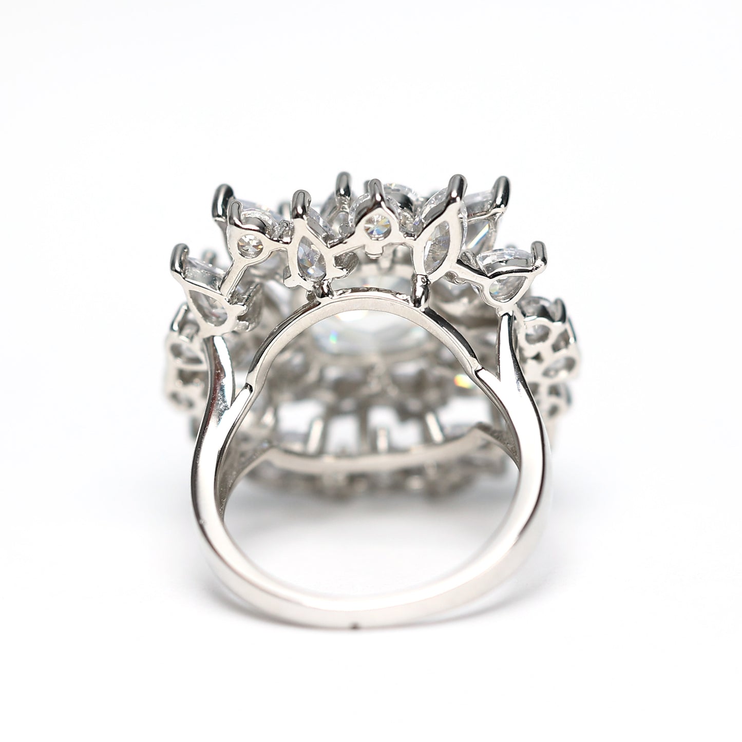 Micro-setting icy-cut Lab created stones F color fancy flower ring, sterling silver. (5 carat)