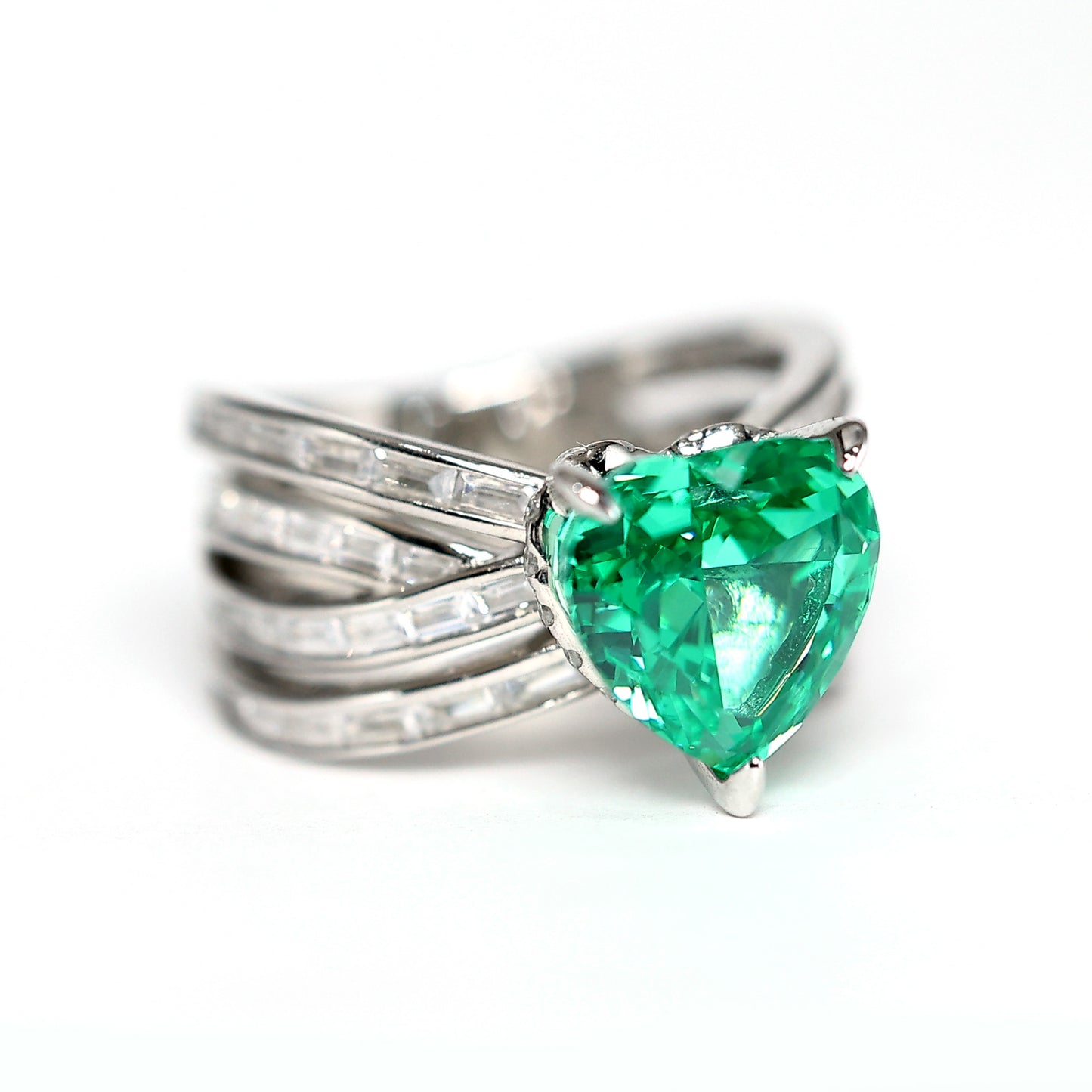 Special offer Micro-setting Paraiba green color Lab created stones heart ring, sterling silver