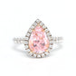 Wassertropfen-Ring mit rosafarbenen Diamanten in Mikrofassung, Farbe Lab erstellte Steine, Sterlingsilber