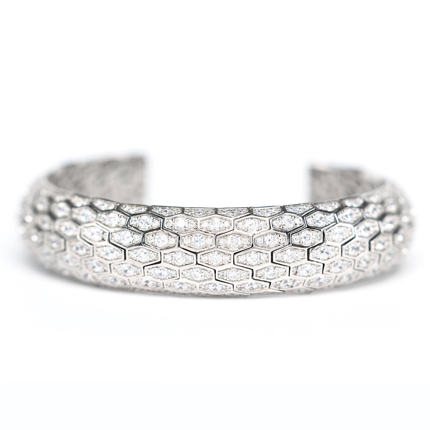 Micro-setting Lab created stones Elastic snake-effect bangle, sterling silver