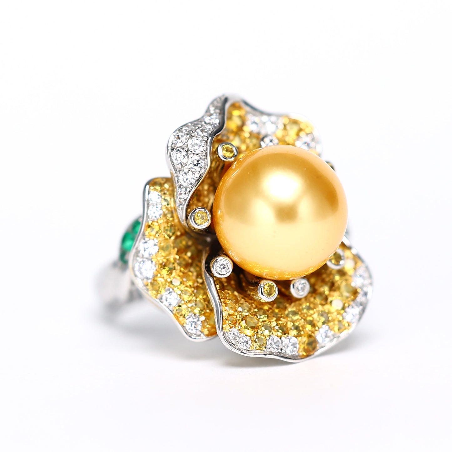 Micro-setting golden Shell pearl Lab created stones Treasures fill the home ring, sterling silver