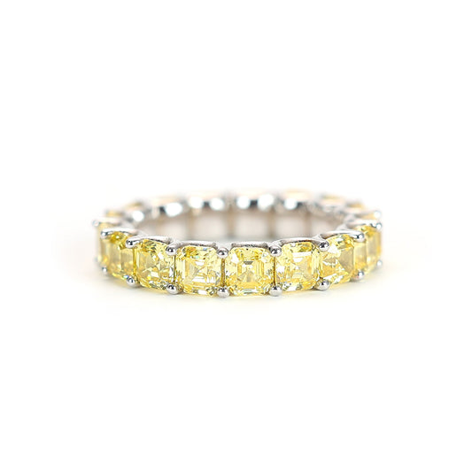 Only 1 Micro-setting yellow diamond color Lab created stones asscher cut ring, sterling silver