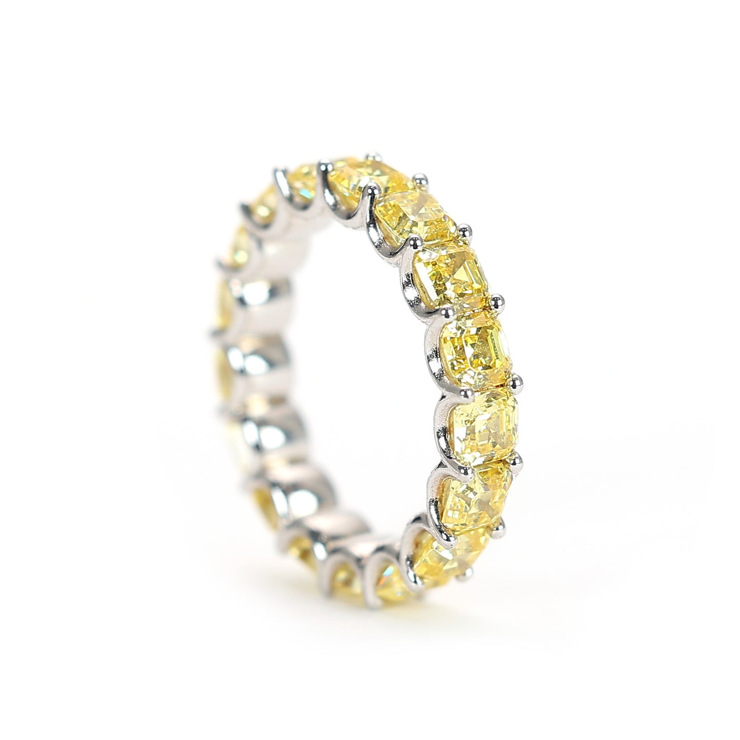 Only 1 Micro-setting yellow diamond color Lab created stones asscher cut ring, sterling silver