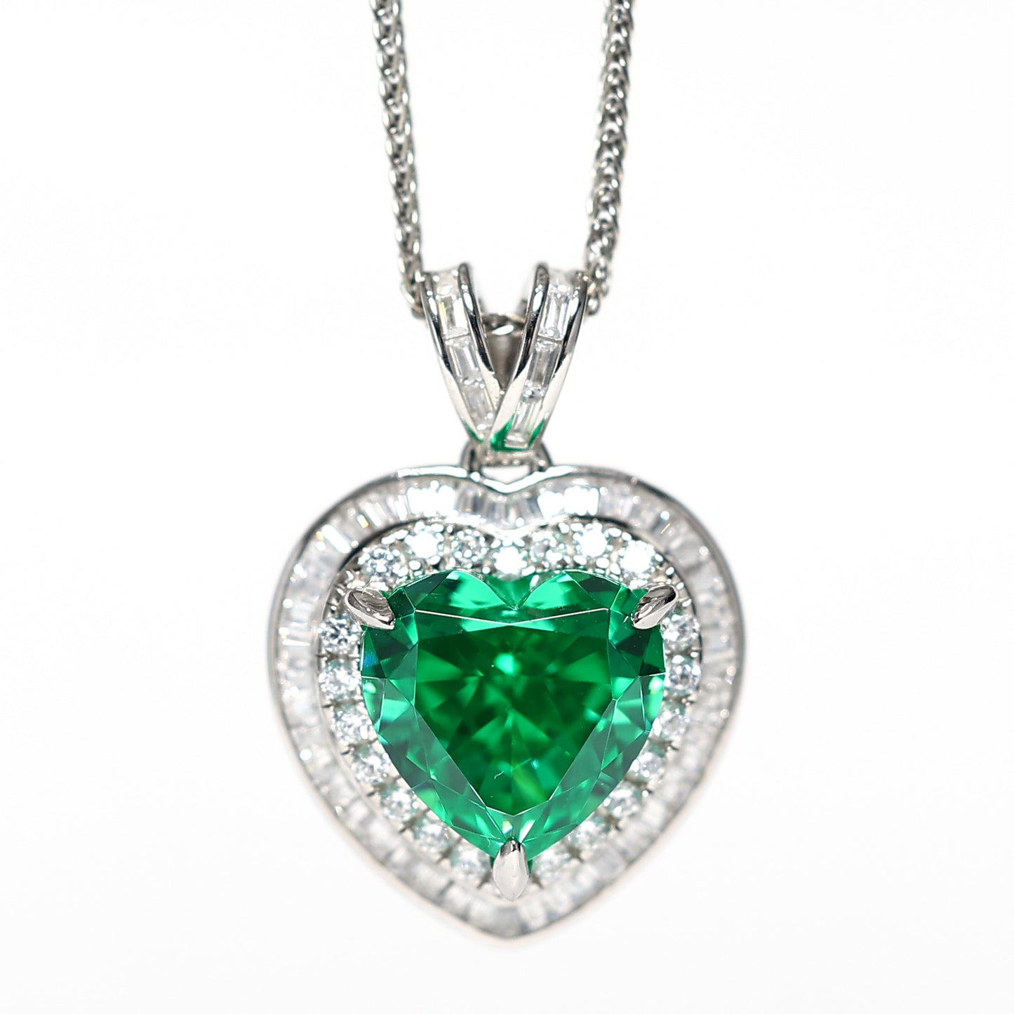 Collier chagrin d'amour couleur vert pomme micro-serti, argent sterling