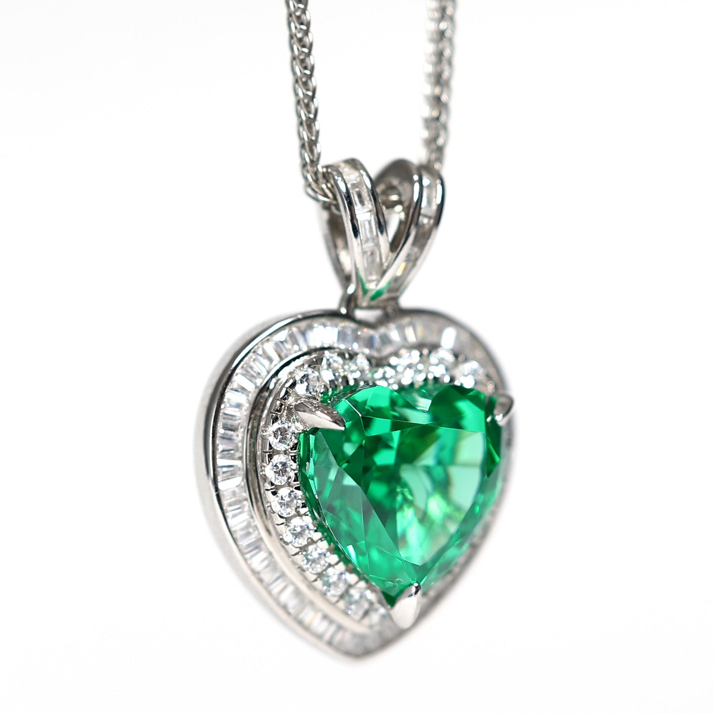 Micro-setting Apple green color heartache necklace, sterling silver