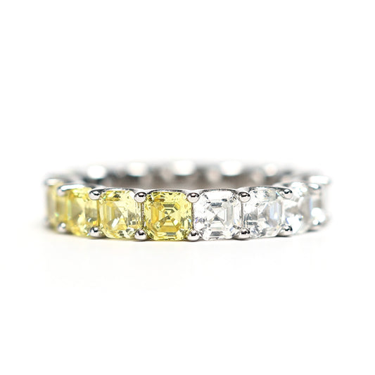 Micro setting Asscher cut lab created stones Shine like the sun and moon ring, sterling silver