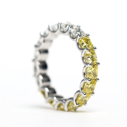 Micro setting Asscher cut lab created stones Shine like the sun and moon ring, sterling silver