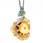 Micro-setting golden Shell pearl Lab created stones Treasures fill the home necklace, sterling silver