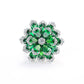 Bague en pierres de laboratoire couleur tsavorite fleur préservée micro-sertie, argent 925/1000e