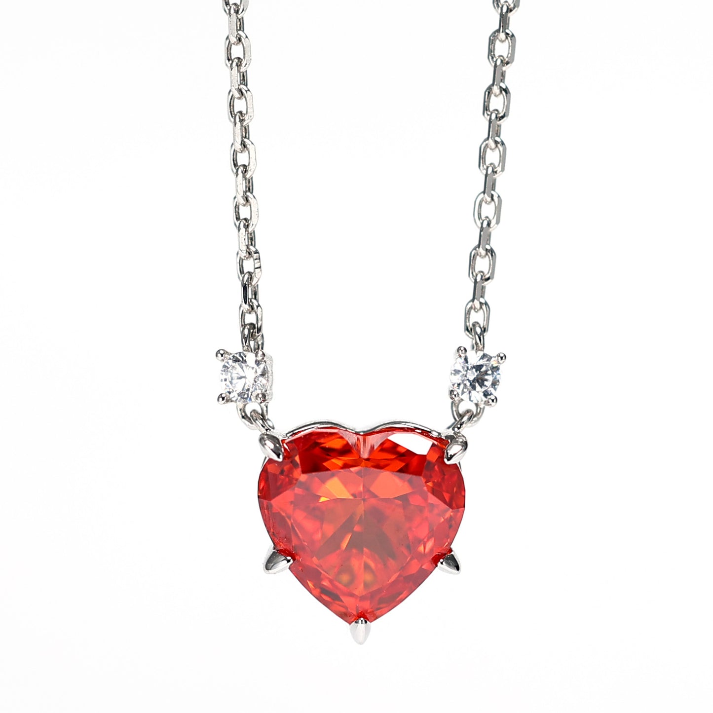 Micro-setting dark Fanta color heart shape necklace, sterling silver