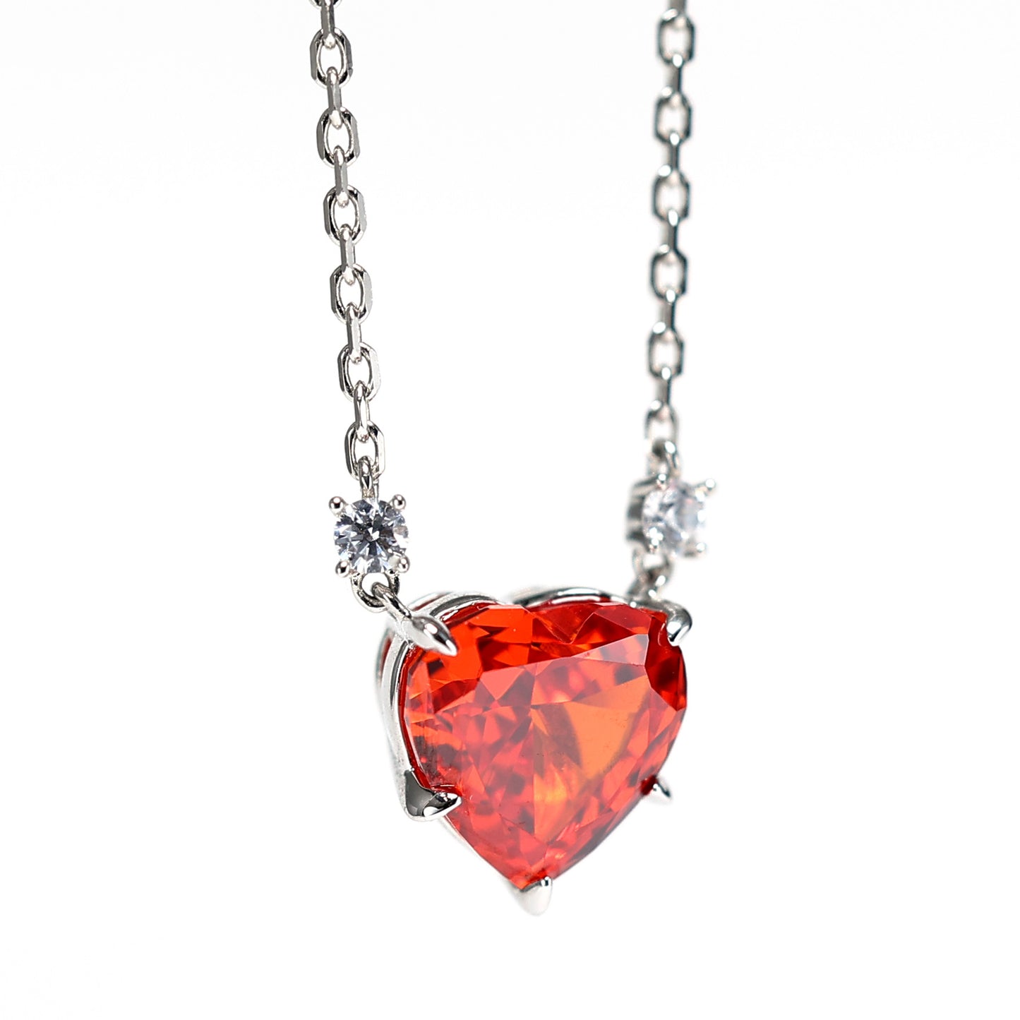 Micro-setting dark Fanta color heart shape necklace, sterling silver