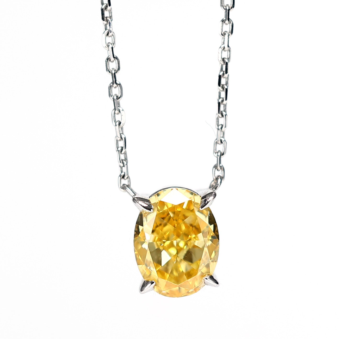 Collier en forme d'oeuf de pigeon de couleur jaune micro-serti, argent sterling