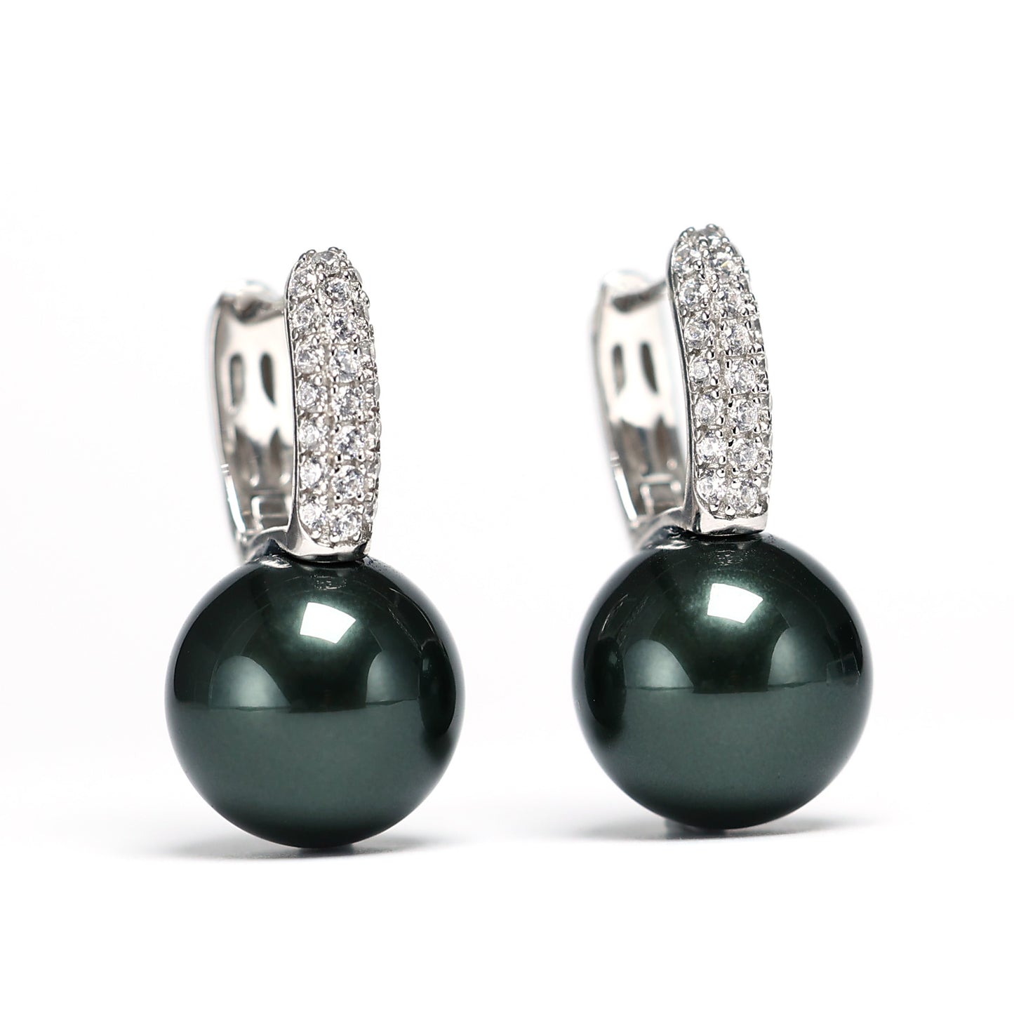 Special offer Micro setting blackish green Shell pearl Ear clip，sterling silver