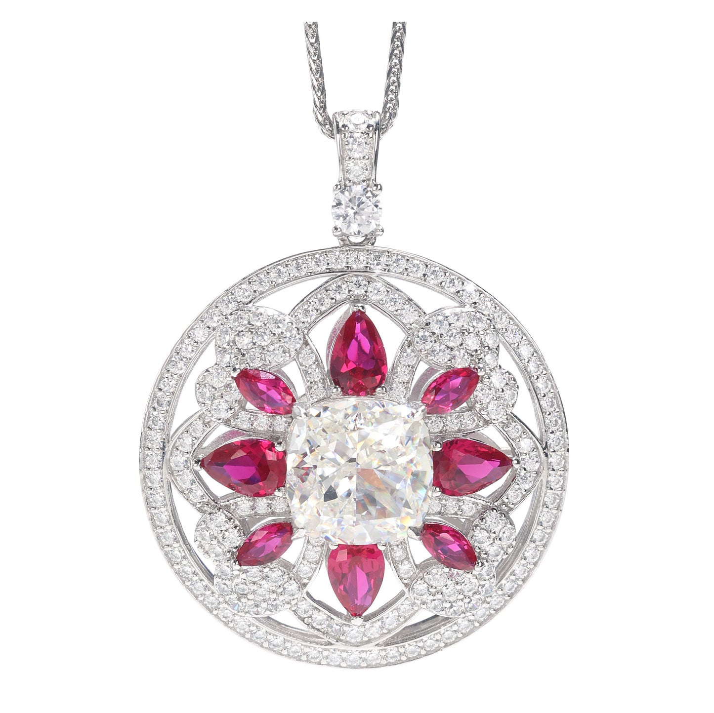 Conception de réservation Micro-serti Pierres créées en laboratoire de couleur rubis Pendentif attrape-rêves, argent sterling